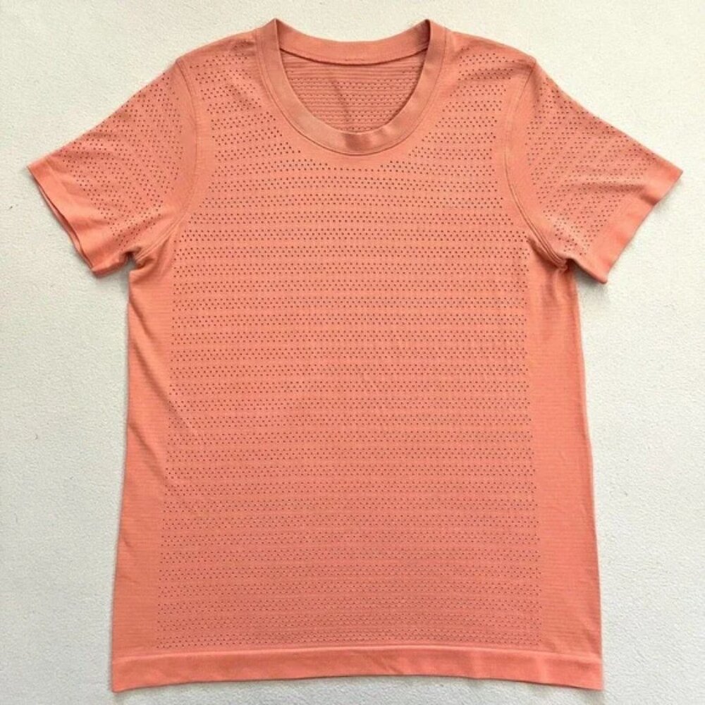 Lululemon Light Coral Seamless Crew Neck Breeze By Short Sleeve Squad Shirt 6